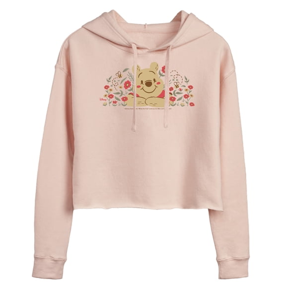 Winnie The Pooh - Winnie Florals - Juniors Cropped Fleece Hoodie Sweatshirt