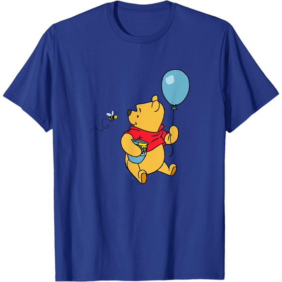 Winnie The Pooh With Balloon & Honey Smiling At Bee Unisex Softstyle T-Shirt for Men Women Kids,Royal Blue Color,Size L