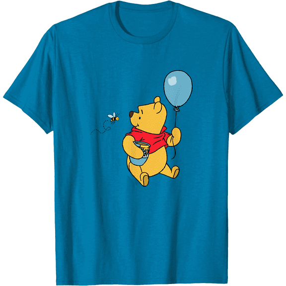Winnie The Pooh With Balloon & Honey Smiling At Bee Unisex Softstyle T-Shirt for Men Women Kids,Sapphire Color,Size M