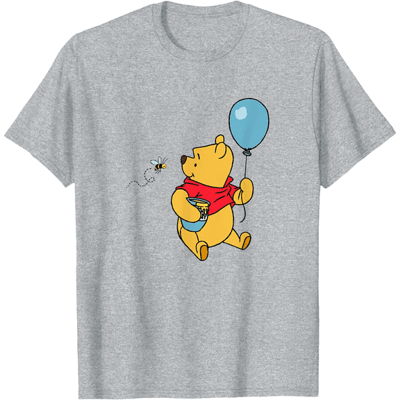 Winnie The Pooh With Balloon & Honey Smiling At Bee Unisex Softstyle T-Shirt for Men Women Kids,Sport Grey Color,Size 5XL