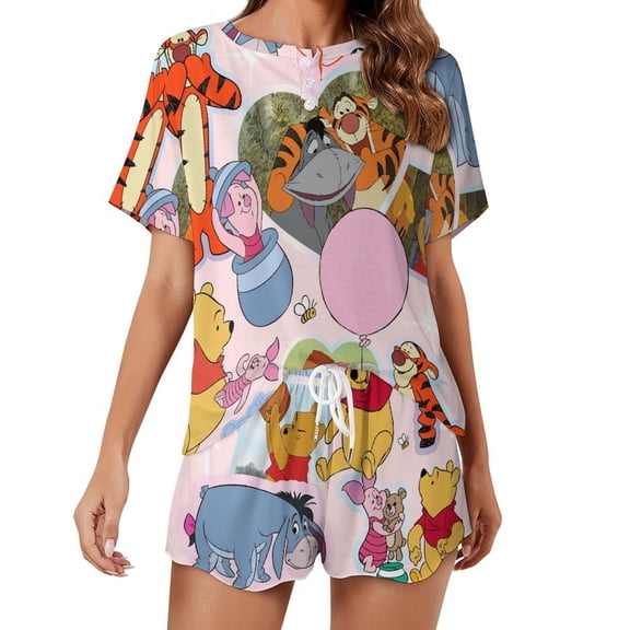 Winnie The Pooh Women Pajamas Set Loungewear Sleepwear 2 Piece PJ Sets
