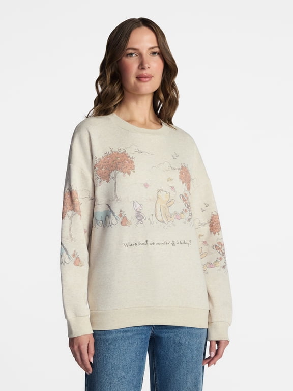 Disney Winnie the Pooh Women's Crewneck Sweatshirt with Long Sleeves, Sizes XXS-XXL