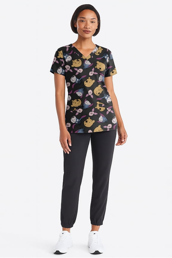Winnie The Pooh Women's Graphic Scrub Top, Sizes S-3XL