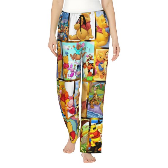 Winnie The Pooh Women's Pajama Pants, Cartoon Ultra Soft Comfy Lounge Bottoms, Casual Sleep Pj Pants Sleepwear With Pockets Drawstring