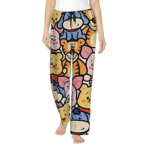 Winnie The Pooh Women's Pajama Pants, Cartoon Ultra Soft Comfy Lounge Bottoms, Casual Sleep Pj Pants Sleepwear With Pockets Drawstring