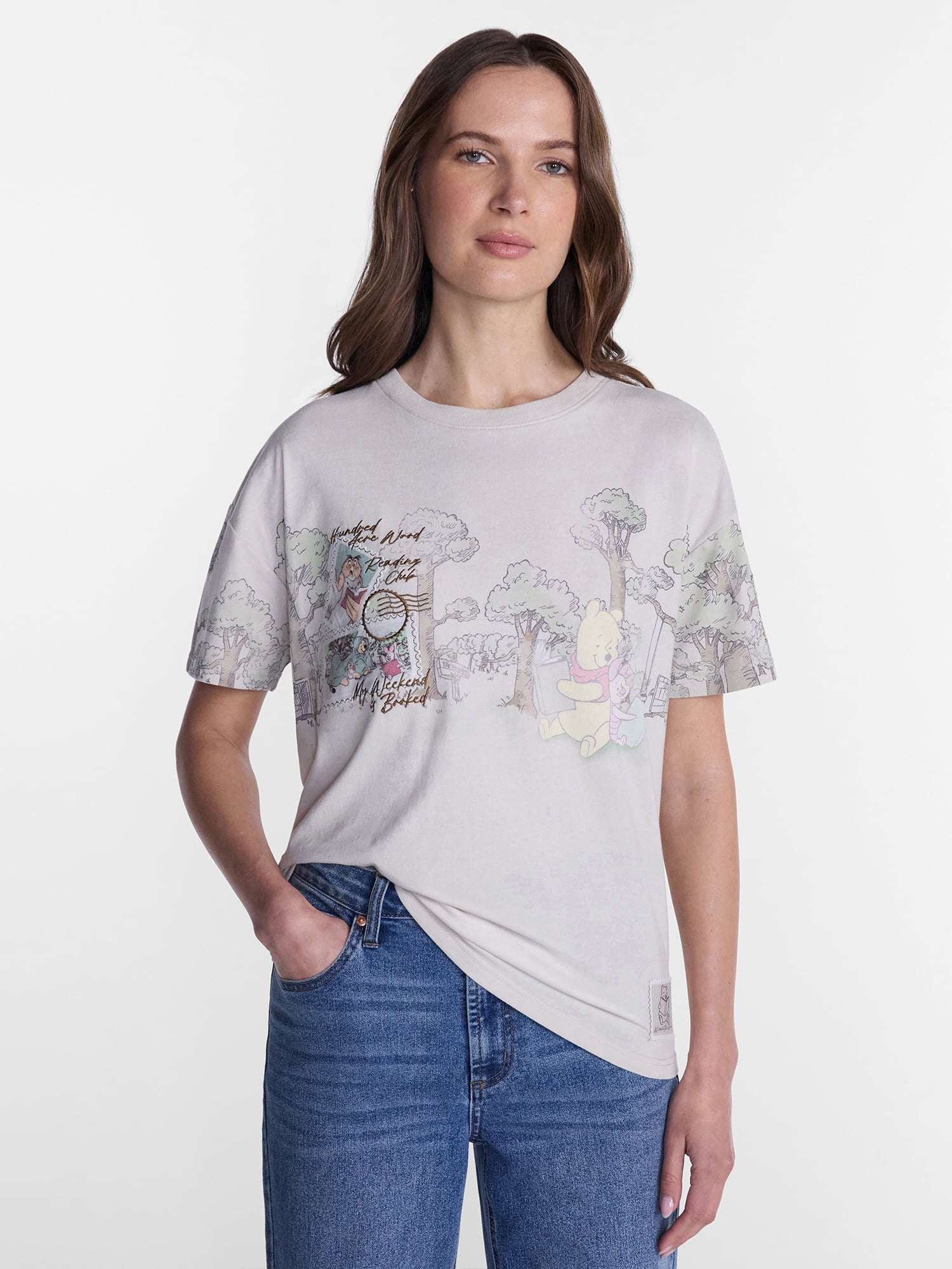 Winnie the Pooh Women's Printed Embroidered Tee with Short Sleeves, Sizes XXS-4X