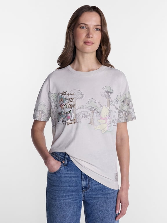 Women's Printed Embroidered Tee with Short Sleeves, Sizes XXS-4X