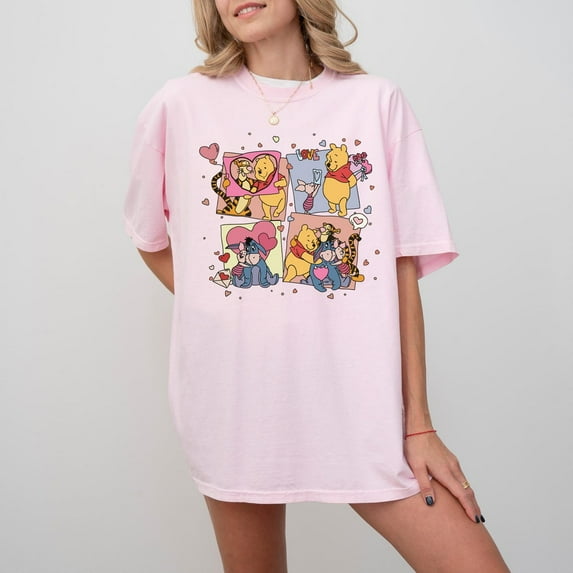 Winnie The Pooh and Friends Love Shot Valentine Comfort colors T-Shirt,Ivory Color,Size L