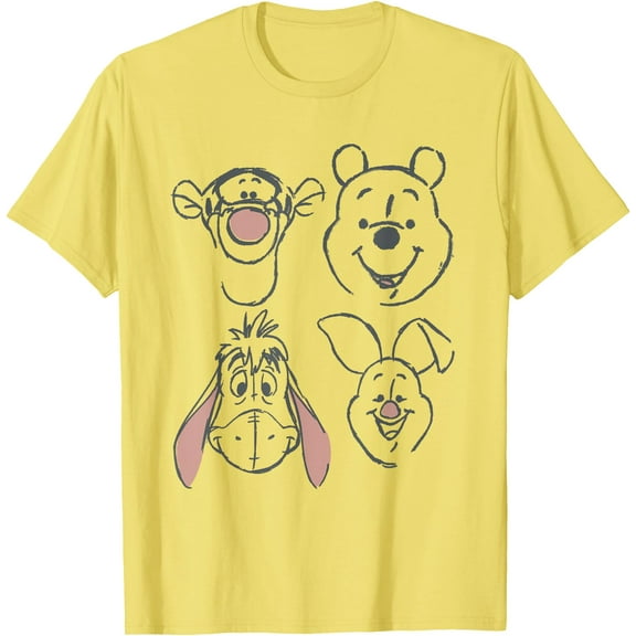 Winnie The Pooh and Friends Sketch Unisex Softstyle T-Shirt for Men Women Kids,Cornsilk Color,Size M