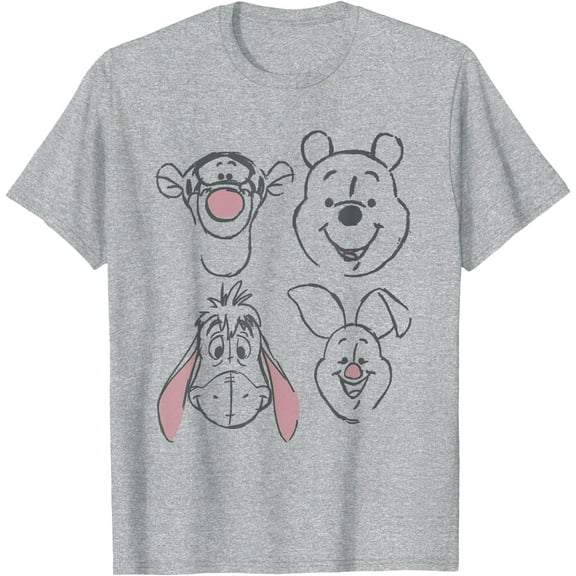 Winnie The Pooh and Friends Sketch Unisex Softstyle T-Shirt for Men Women Kids,Sport Grey Color,Size 2T