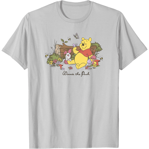 Winnie The Pooh and Piglet Floral Butterfly Unisex Softstyle T-Shirt for Men Women Kids,Ice Grey Color,Size 3XL
