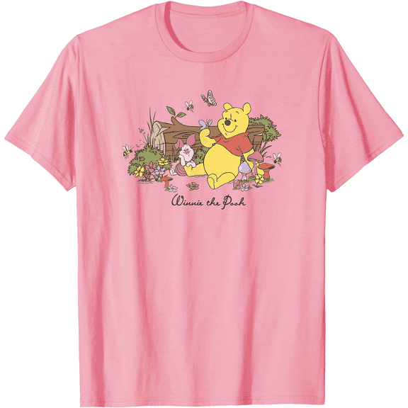 Winnie The Pooh and Piglet Floral Butterfly Unisex Softstyle T-Shirt for Men Women Kids,Light Pink Color,Size YXS