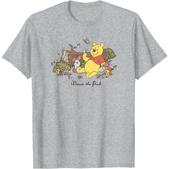 Winnie The Pooh and Piglet Floral Butterfly Unisex Softstyle T-Shirt for Men Women Kids,Sport Grey Color,Size 2T