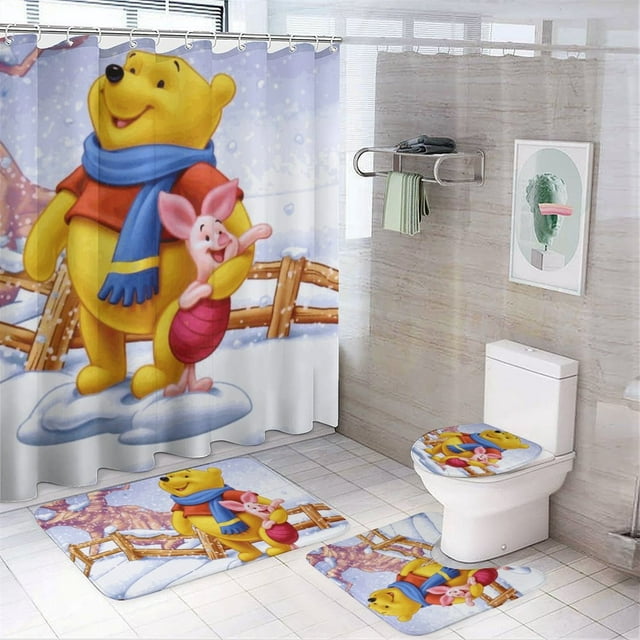 Winnie The PoohShower Curtain Sets Cartoon Bathroom Sets with Shower