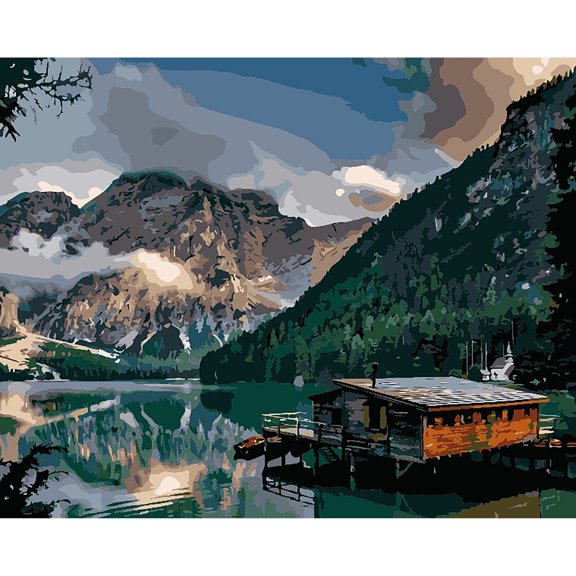 Winnie's Picks Adult Paint by Numbers Kit, 16" x 20", A Norwegian Fjord Cabin - Advanced