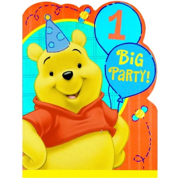 Winnie the Pooh '1 Year Happy' Invitations w/ Envelopes (8ct)