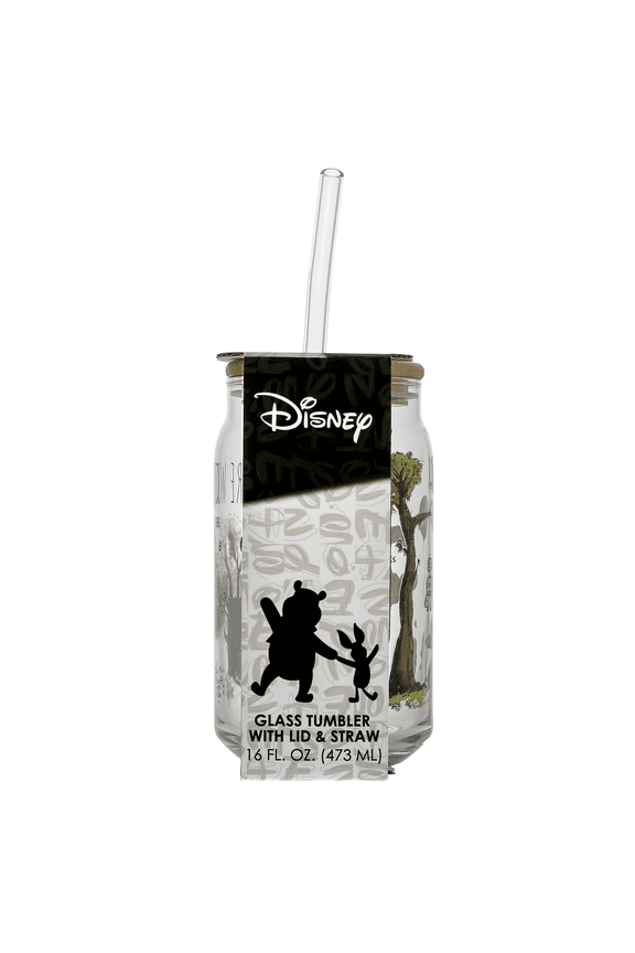 Glass Tumbler with Bamboo Lid and Glass Straw, 16 fl oz