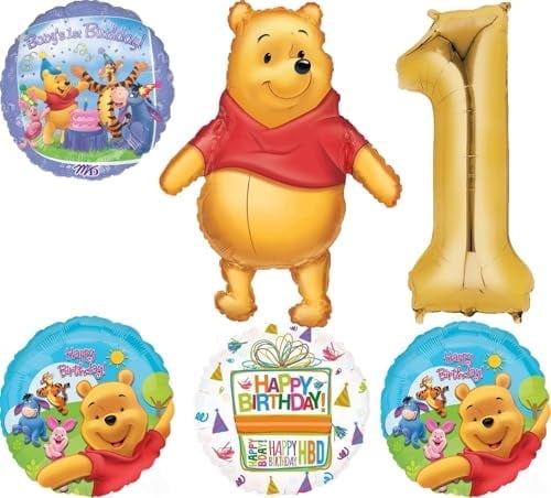 Winnie the Pooh 1st Birthday Party Supplies Foil Balloon Bouquet Decorations