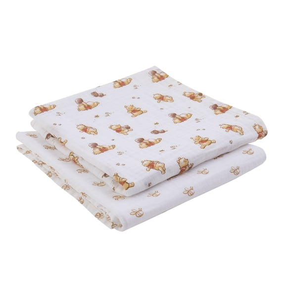 Winnie the Pooh 2pk Muslin Swaddle, 100% Cotton, Ivory, Unisex Infant