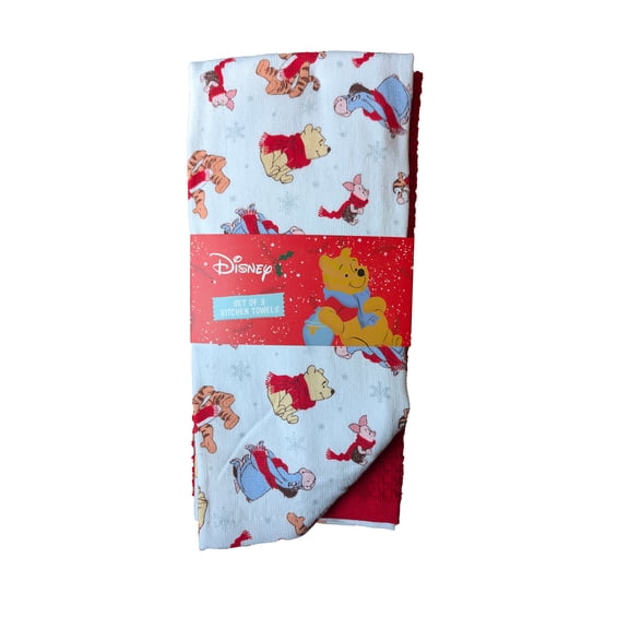 Winnie the Pooh 3 Pack 100% Cotton Kitchen Towels Christmas Scarves