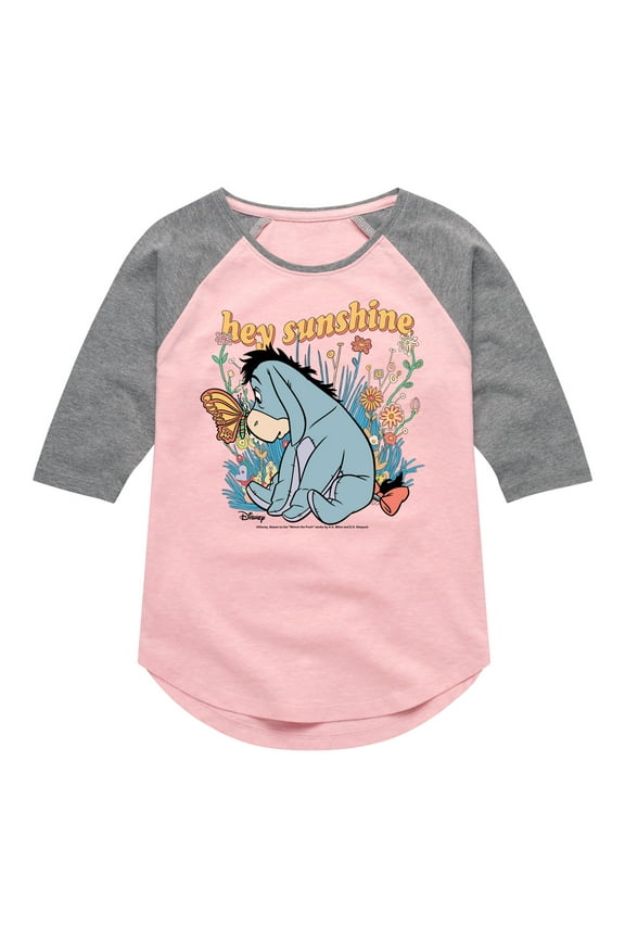 - A Butterfly Lands on Eeyore's Nose - Hey Sunshine - Toddler And Youth Girls Raglan Graphic T-Shirt