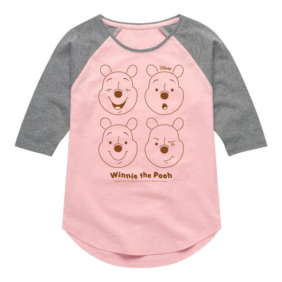 Winnie the Pooh - All the Faces of Pooh - Toddler And Youth Girls Raglan Graphic T-Shirt