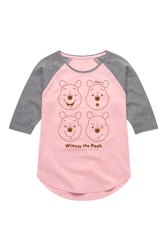 - All the Faces of Pooh - Toddler And Youth Girls Raglan Graphic T-Shirt