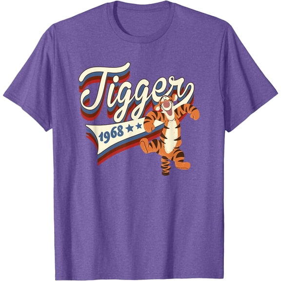 Winnie the Pooh Americana Tigger Collegiate 1968 Unisex Softstyle T-Shirt for Men Women Kids,Purple Heather Color,Size 3XL