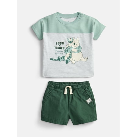 Winnie the Pooh Baby Boys Graphic Tee and Matching Shorts Set, 2-Piece, Sizes 0/3M-24M