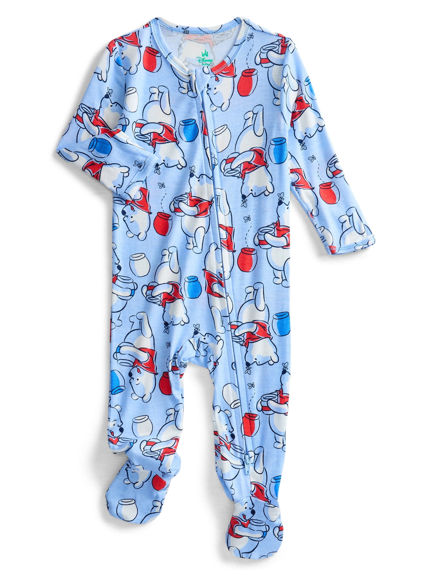 Disney Winnie the Pooh Baby Boys Viscose Patriotic Americana Sleep and Play Footed One-Piece, Sizes NB-6/9M