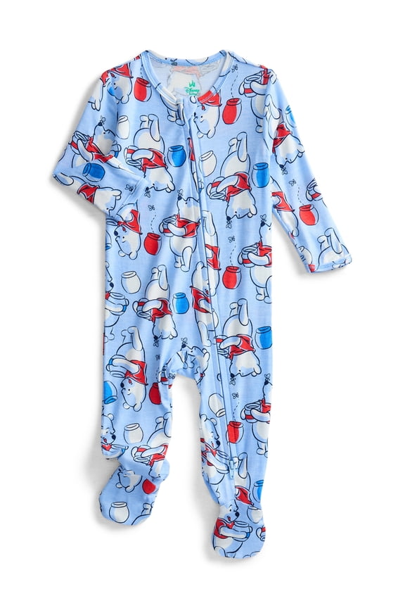 Disney Winnie the Pooh Baby Boys Viscose Americana Sleep and Play Footed One-Piece, Sizes NB-6/9M