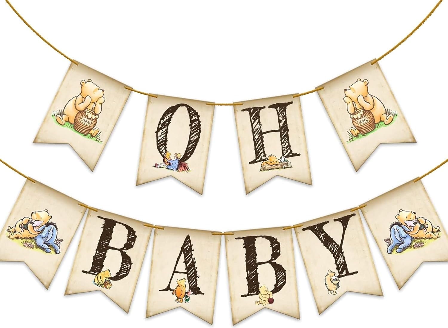 Winnie the Pooh Baby Christening Decorations, Oh Baby Banner Birthday Party Decorations Banner Cute Party Supplies