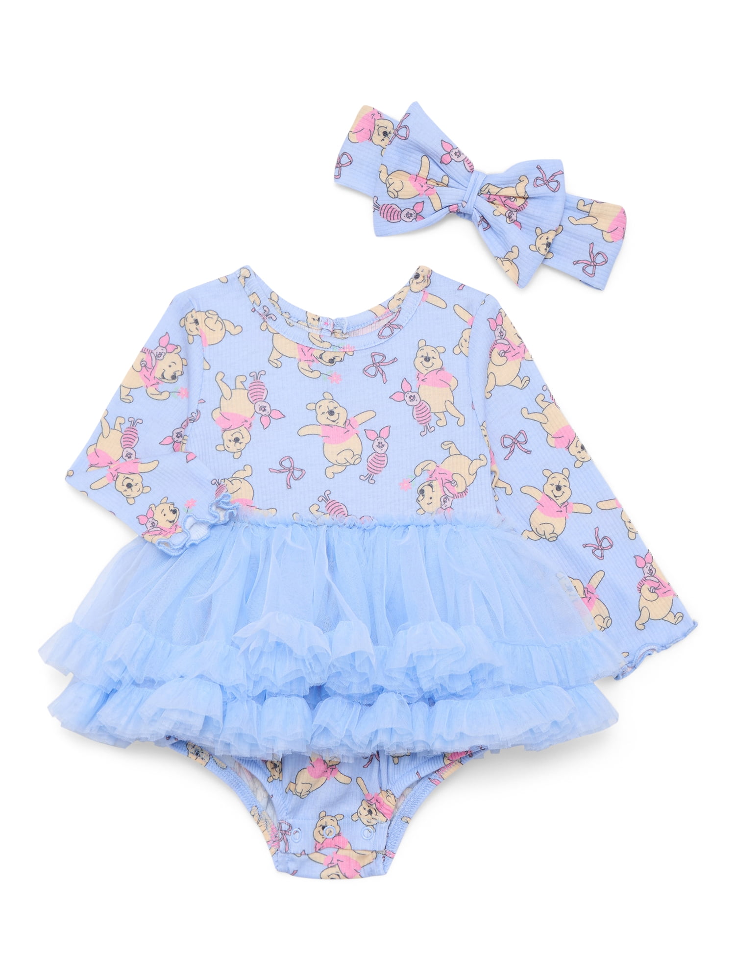 Winnie the Pooh Baby Girls Print Tutu Dress Bodysuit and Matching Headband, 2 Piece, Sizes Newborn-24M