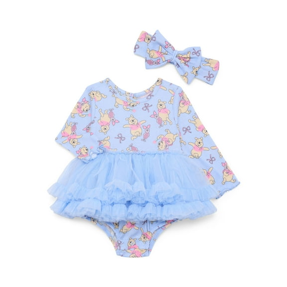 Winnie the Pooh Baby Girls Print Tutu Bodysuit and Matching Headband, 2 Piece, Sizes Newborn-24M