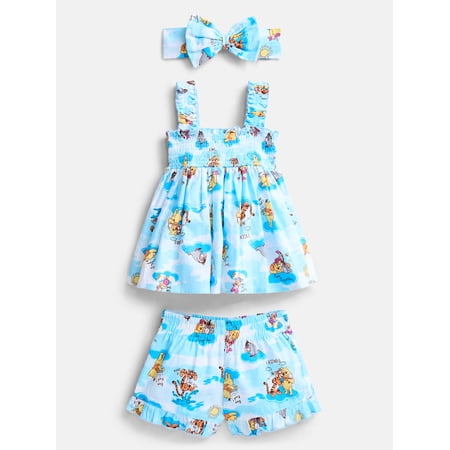 Disney Pixar Toy Story Winnie the Pooh Baby Girls' Smocked Cotton Tank Top, Shorts and Headband Set, 3-Piece, Sizes 0/3M-24M