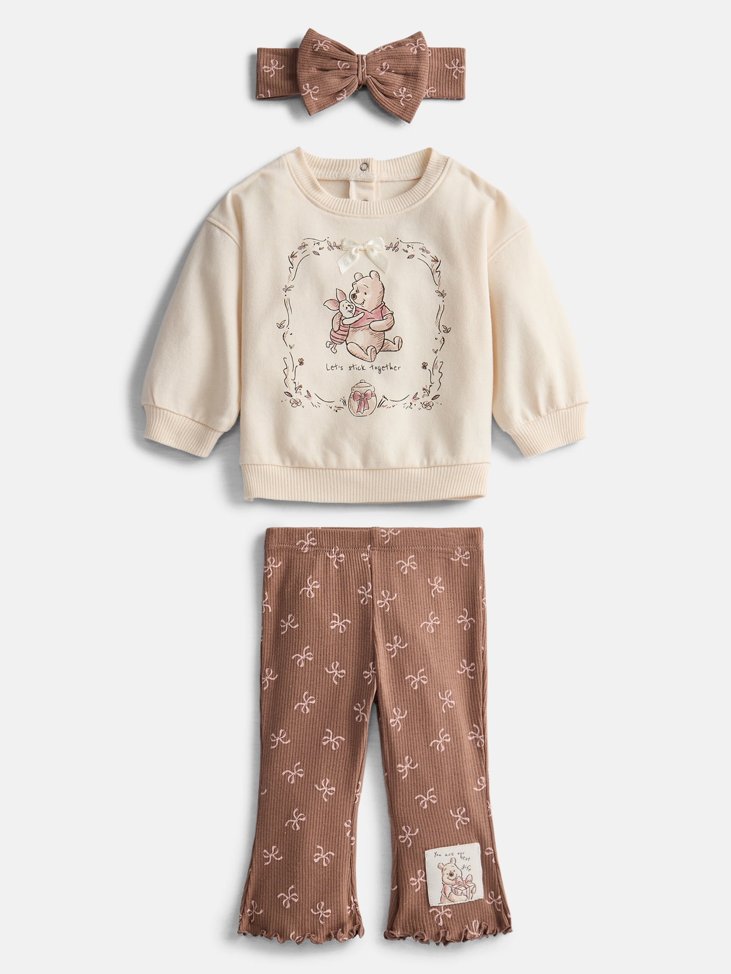 Winnie the Pooh Baby Girl's Crewneck Sweatshirt, Leggings and Headband, 3 Piece, Sizes 0/3M-24M