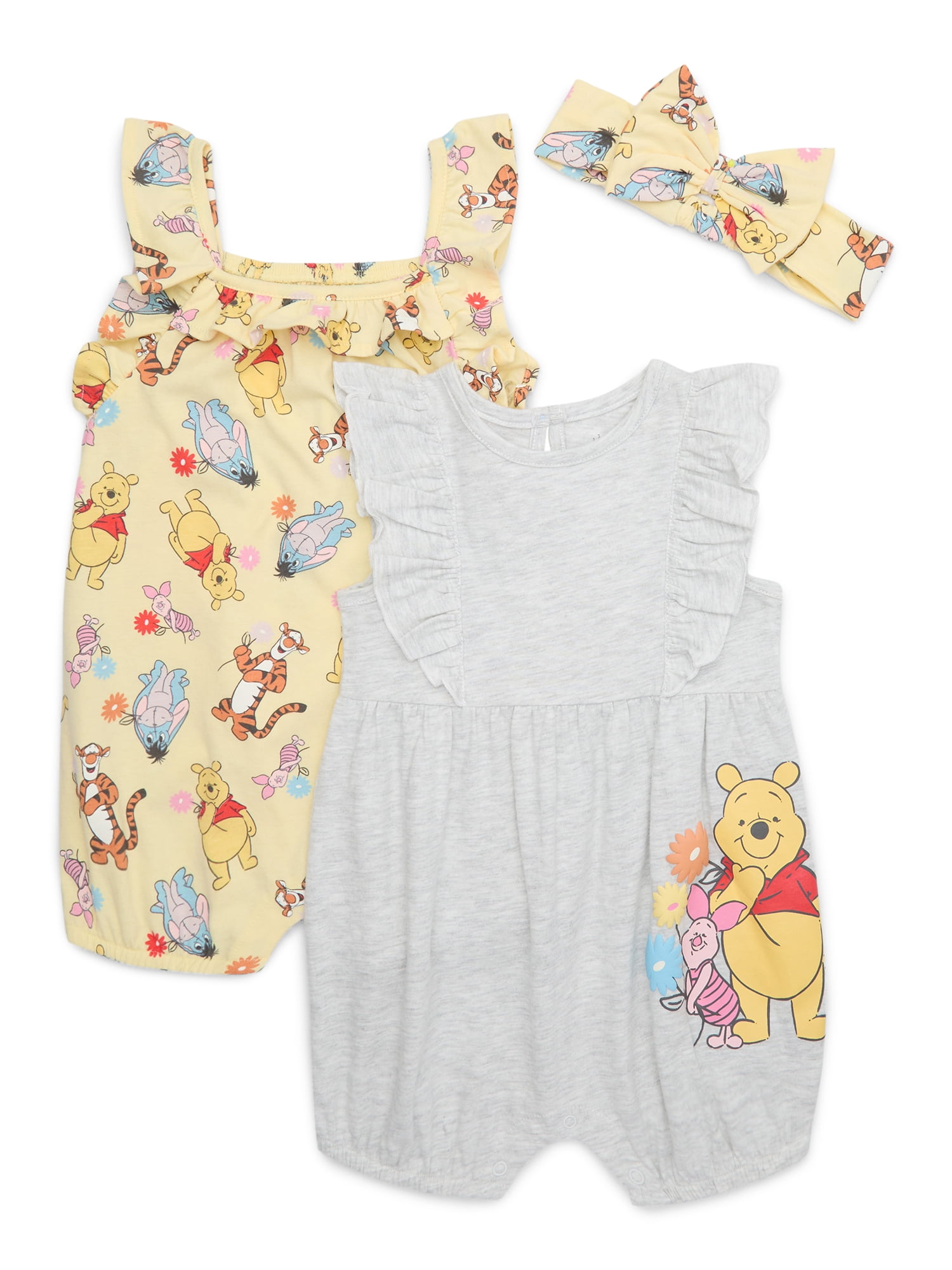 Winnie the Pooh Baby Girls Romper Set, 2-Pack, Sizes 0-24 Months