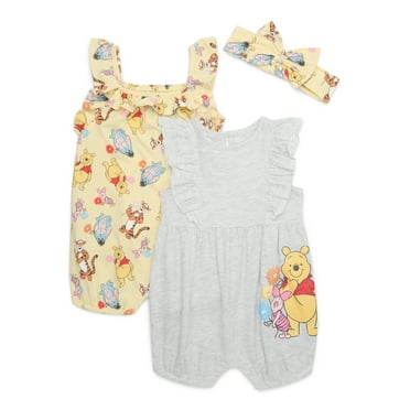 Winnie the Pooh Baby Girls Romper Set, 2-Pack, Sizes 0-24 Months