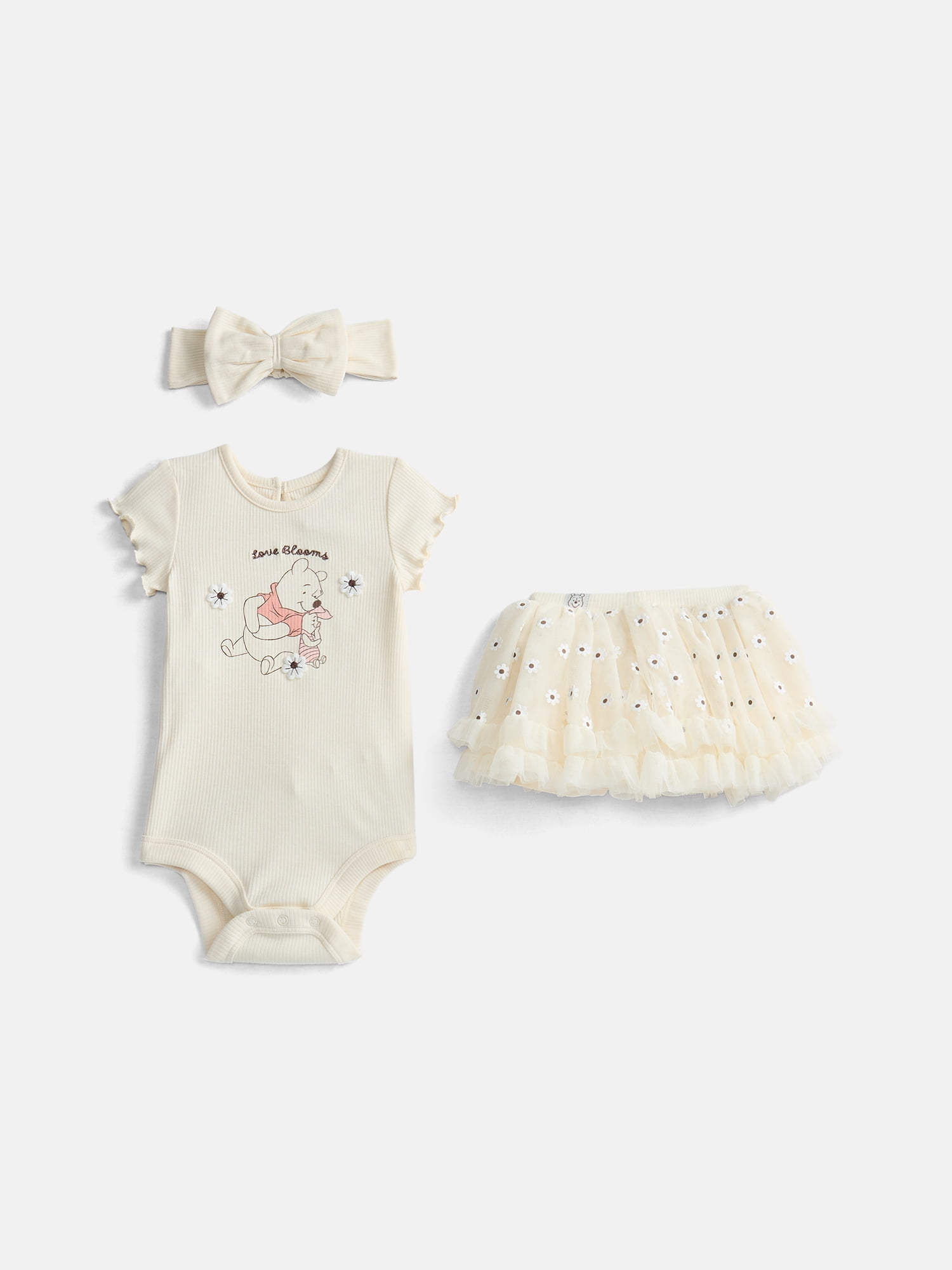 Baby Girls Bodysuit & Skirt Set with Bow Headband, 3-Piece, 0/3M-24M