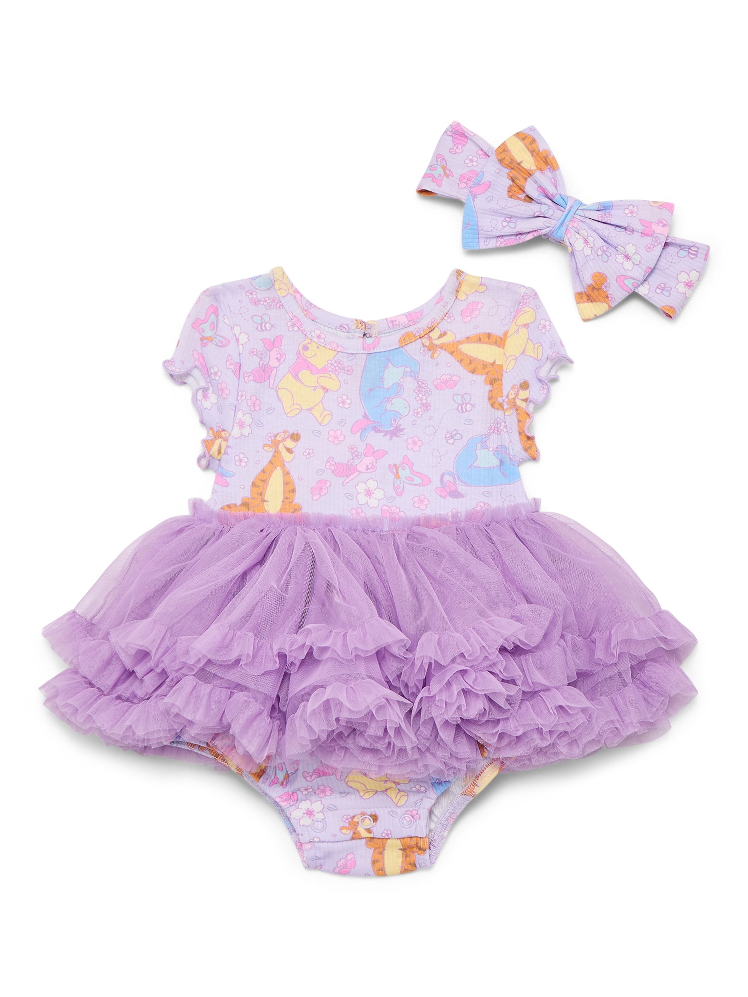 Winnie the Pooh Baby Girls Tutu Dress Bodysuit with Matching Headband, 2-Piece, Sizes Newborn-24M