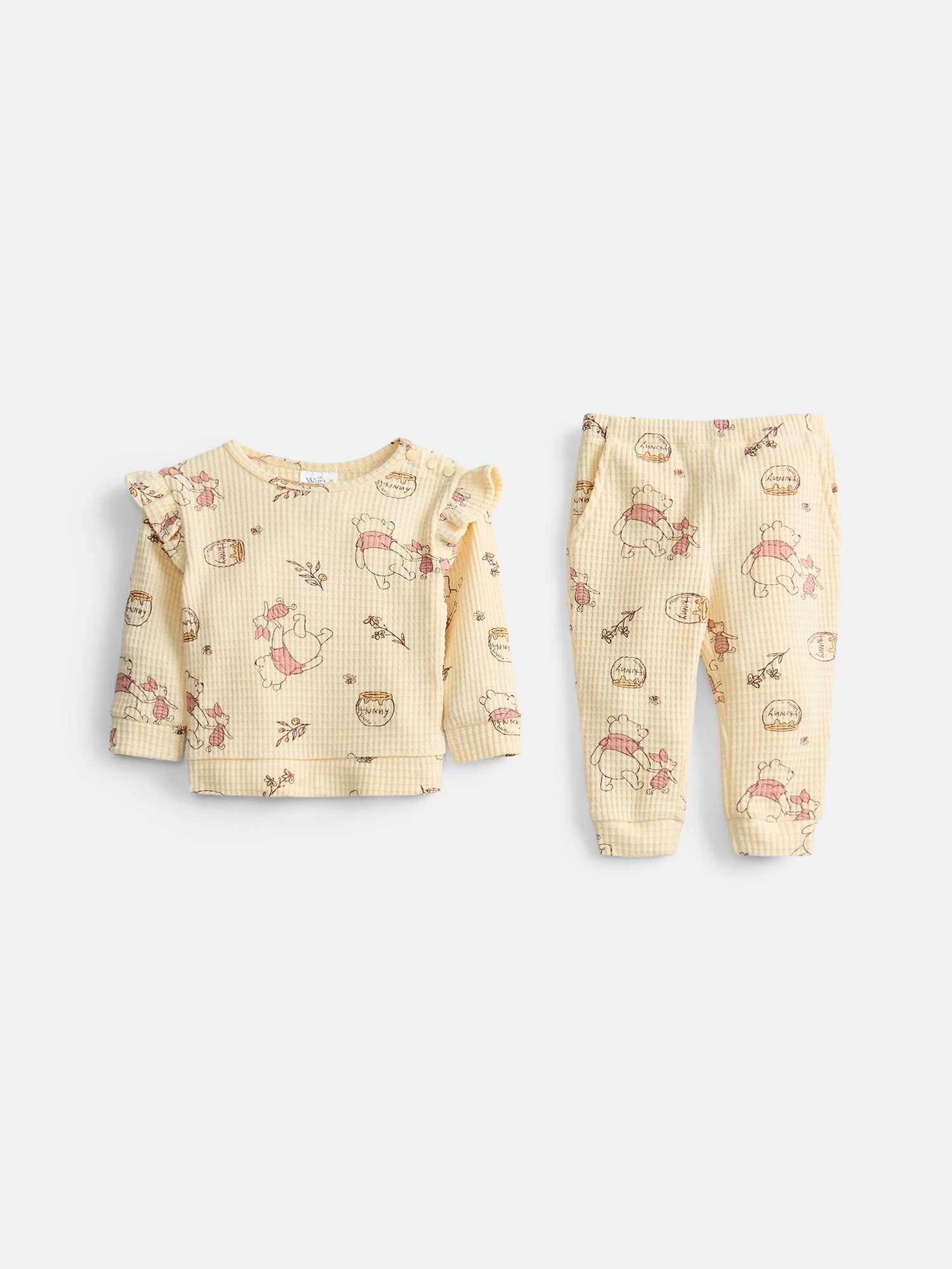 Winnie the Pooh Baby Girls Waffle Knit Top and Pants Set, 2-Piece, Sizes 0M-24M