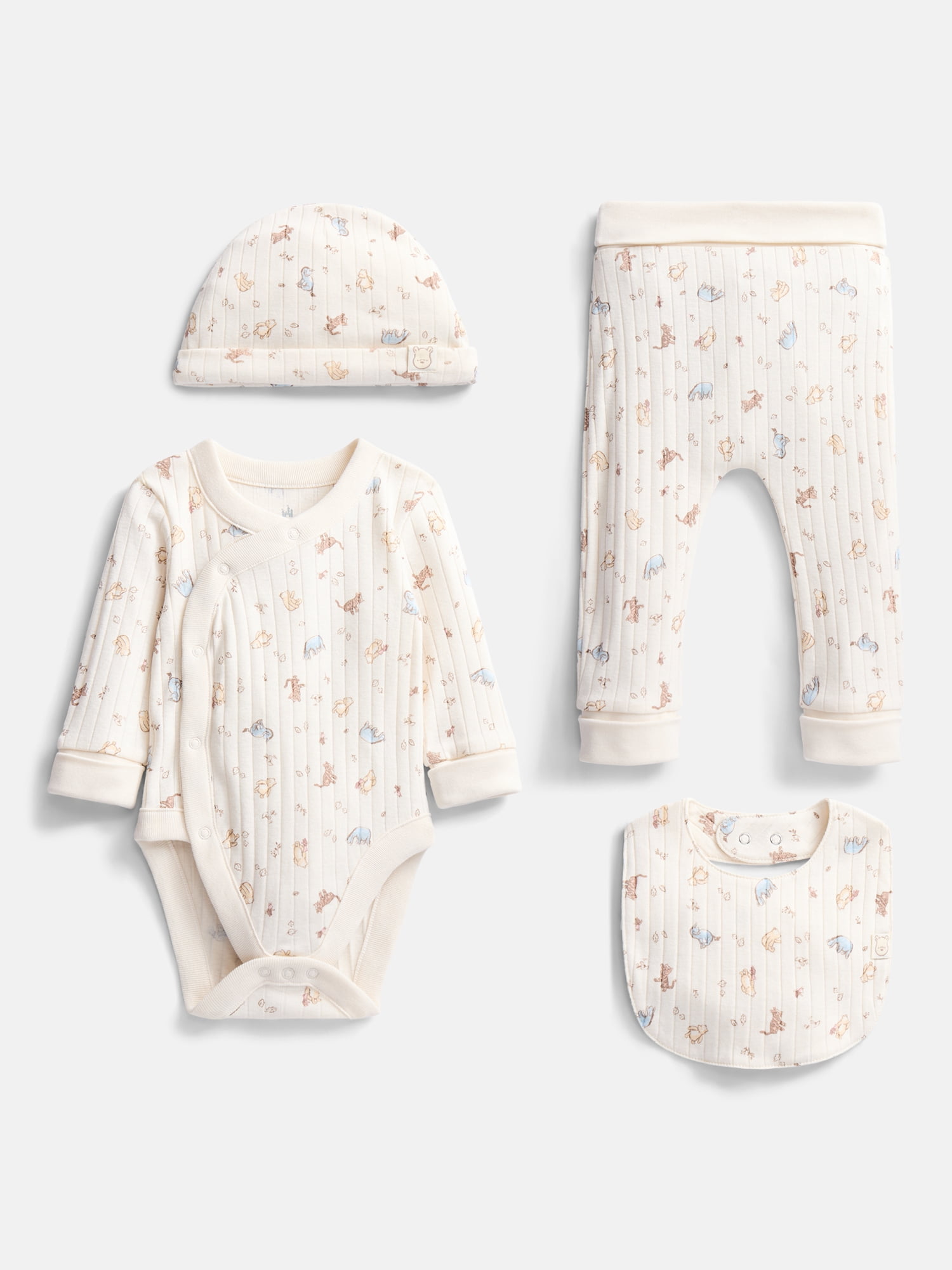 Disney Winnie the Pooh Unisex Baby Allover Print Take Me Home Layette Outfit Set, 4-Piece, Sizes Preemie-6/9M