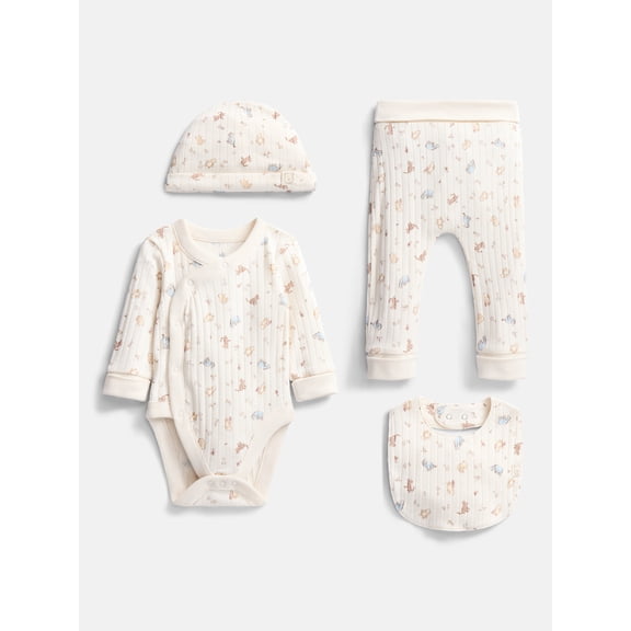 Disney Winnie the Pooh Unisex Baby Allover Print Take Me Home Layette Outfit Set, 4-Piece, Sizes Preemie-6/9M