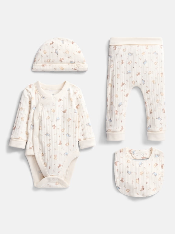 Disney Winnie the Pooh Unisex Baby Allover Print Take Me Home Layette Outfit Set, 4-Piece, Sizes Preemie-6/9M