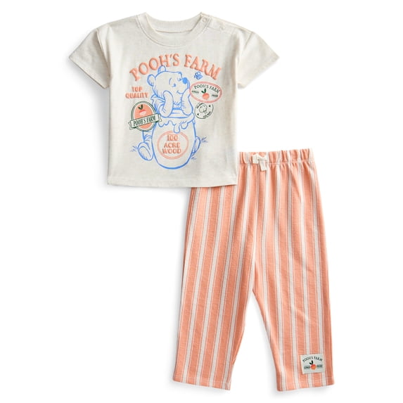 Winnie the Pooh Baby Boys Short Sleeve Graphic Tee and Stripe Pants Set, 2-Piece, Sizes 0/3M-24M