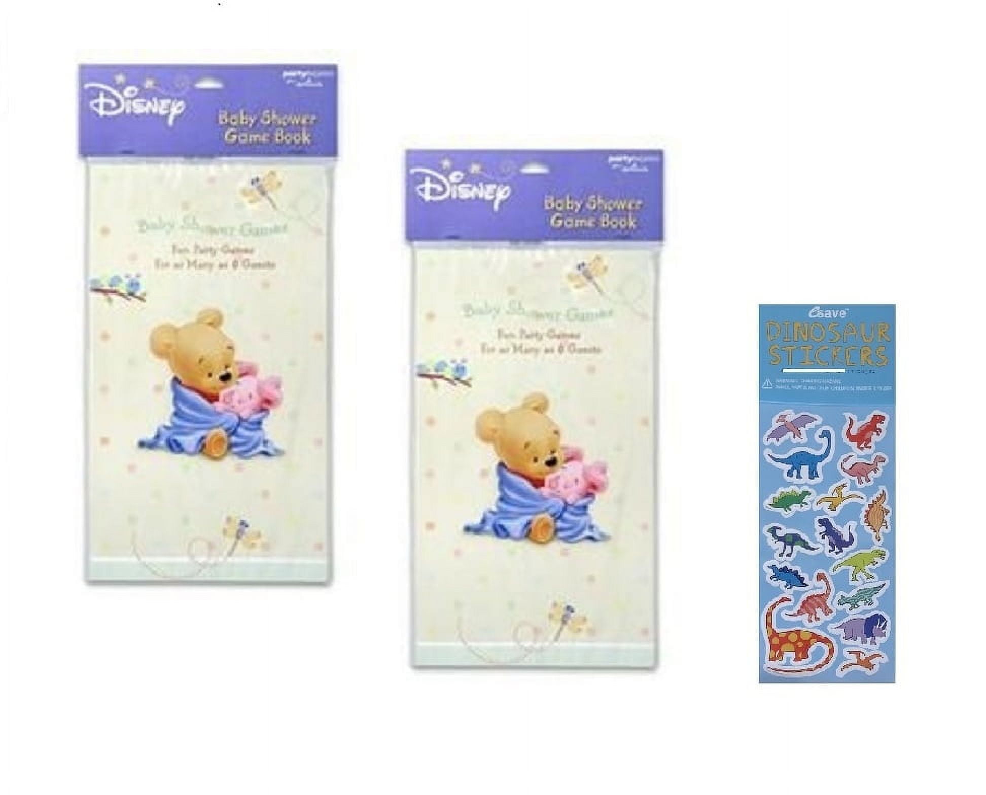 Winnie the Pooh Baby Shower Party Supplies Bundle includes 2 Game Books for up to 16 Guests and 1 Dinosaur Sticker Sheet