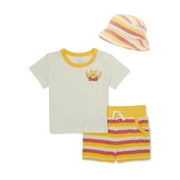 Winnie the Pooh Baby T-Shirt, Terry Shorts and Hat Outfit Set, 3-Pack, Sizes 0-24 Months