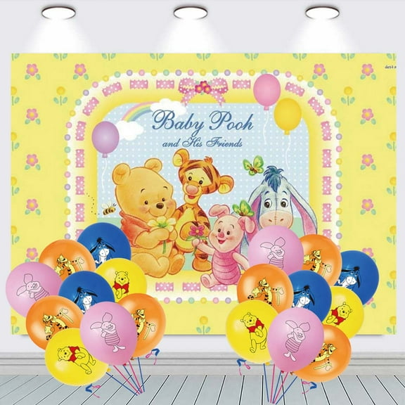 Winnie the Pooh Backdrop Banner Balloons Party Decorations Supplies Taspestry Wall Decor Background Poster