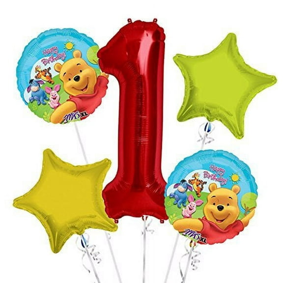 Winnie the Pooh Balloon Bouquet 1st Birthday 5 pcs - Party Supplies