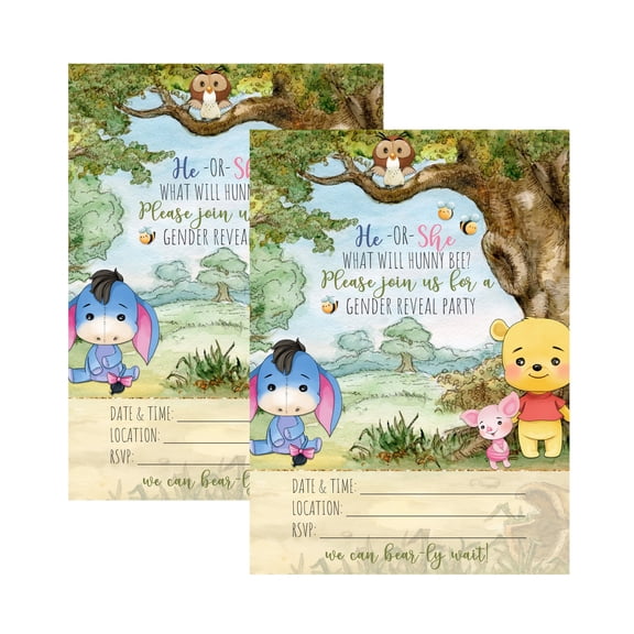 Winnie the Pooh Bear Baby Shower Gender Reveal Party Invitation - He or She What Will Hunny Bee Invite Boy Girl